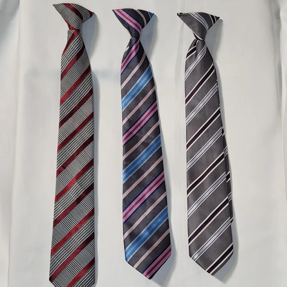 Boys 3pc Striped Clip On Necktie Bundle One Size
